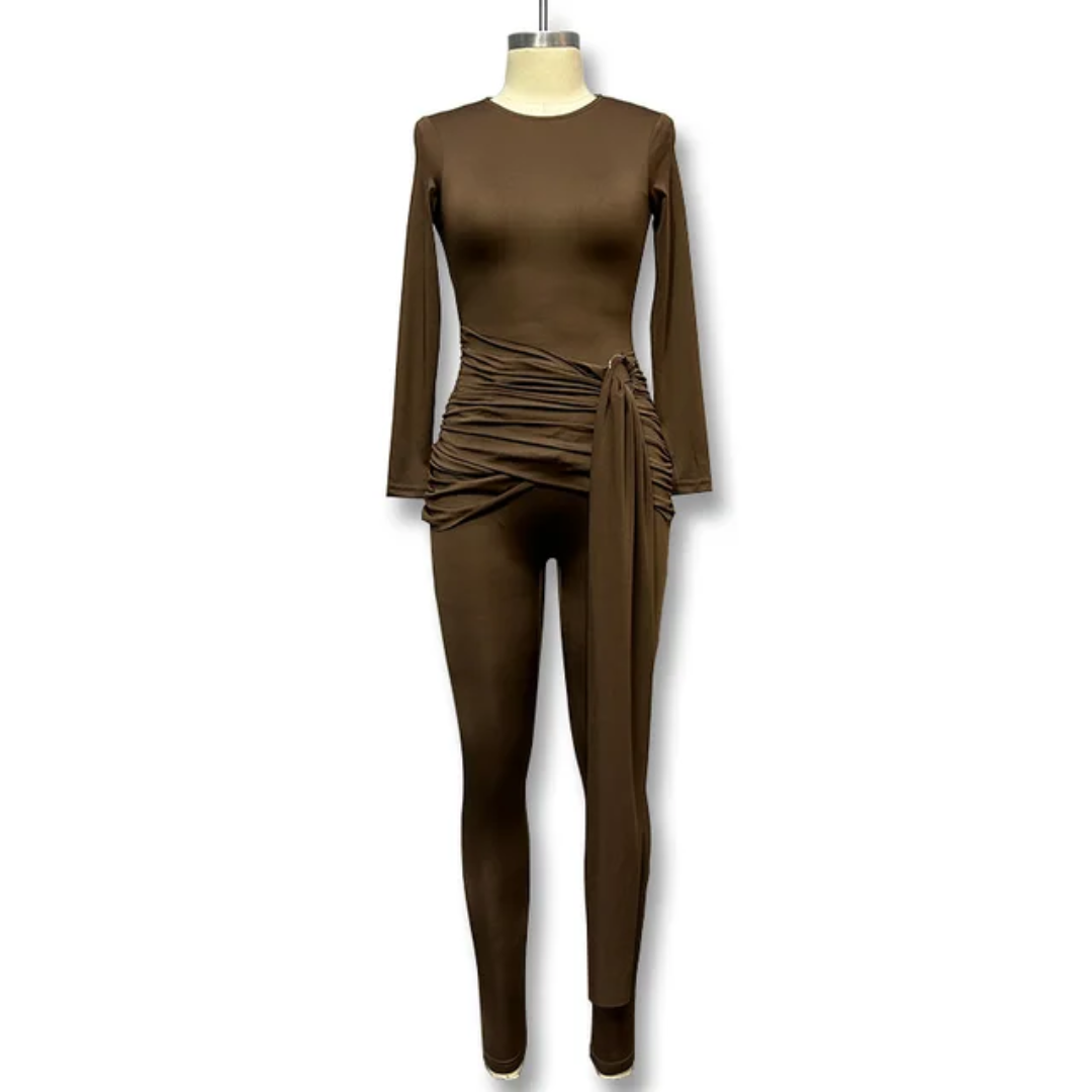 Seraphina Chocolate Brown Long Sleeve Jumpsuit