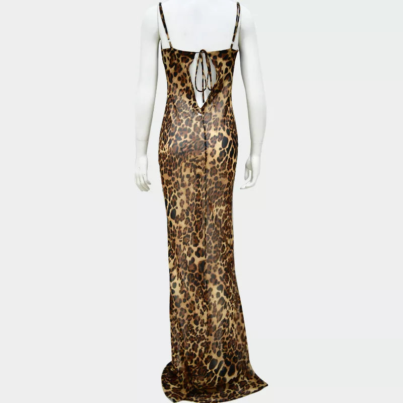 Sleeveless Leopard Print Maxi Slip Dress