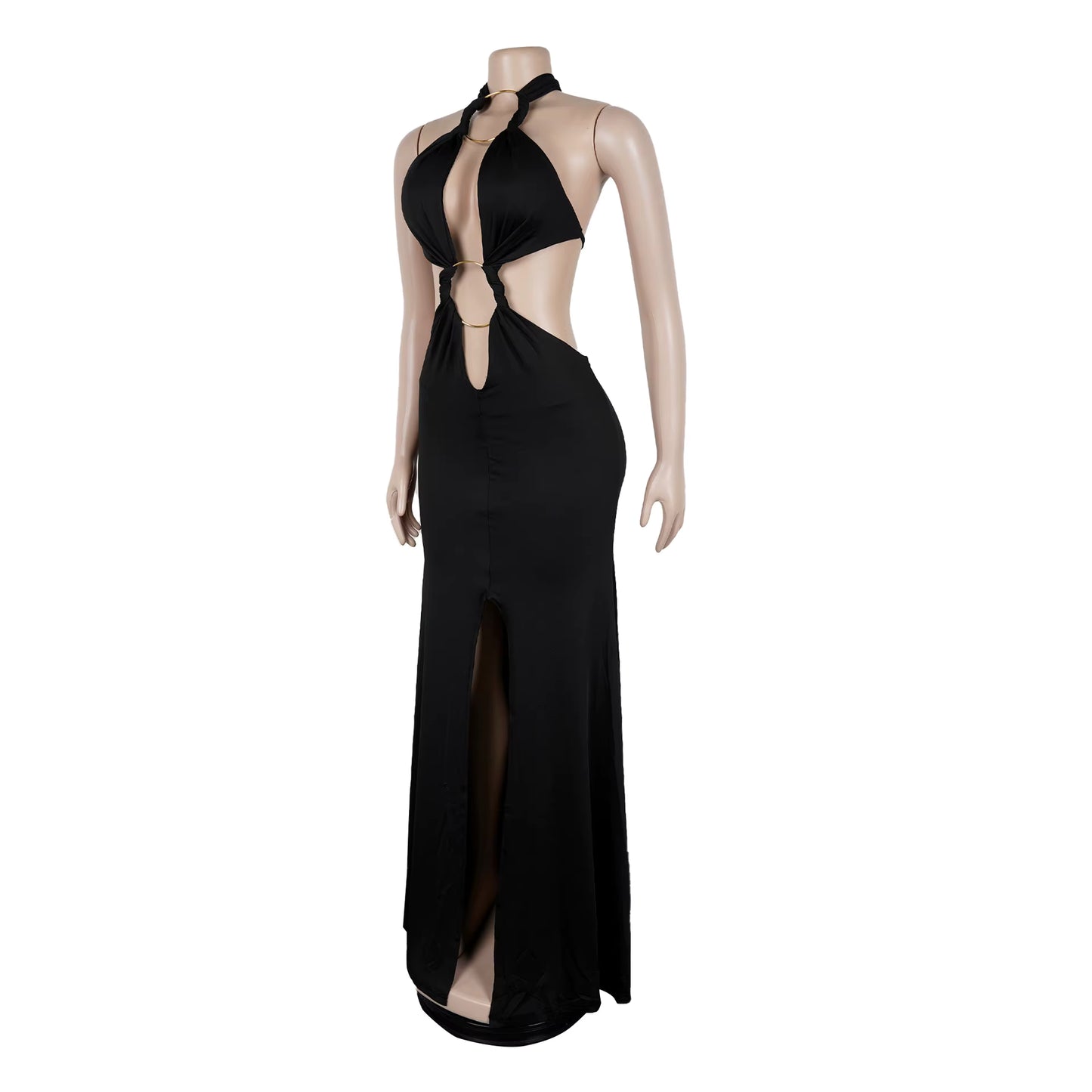 Sloane Key Hole Detailed Backless Halter Dress