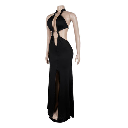 Sloane Key Hole Detailed Backless Halter Dress