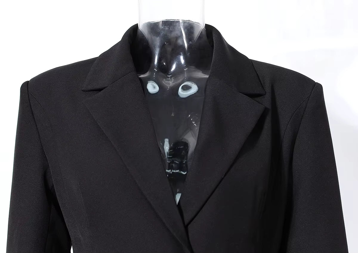 Olivia Asymmetric Blazer Dress W/ Ruched Tulle Detail