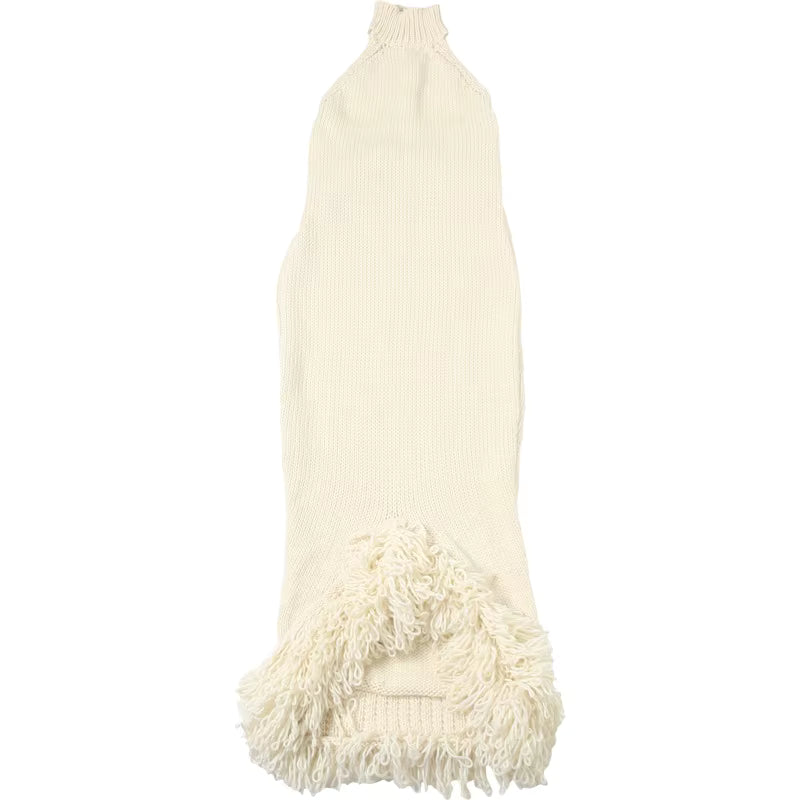 Monique Knit Halter Dress W/ Fringe Detail