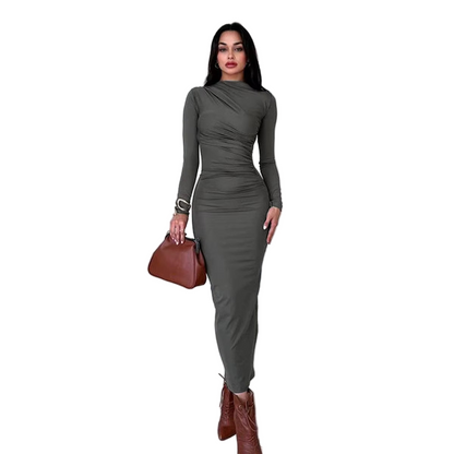 Bella Ruched Faux-Wrap Bodycon Maxi Dress