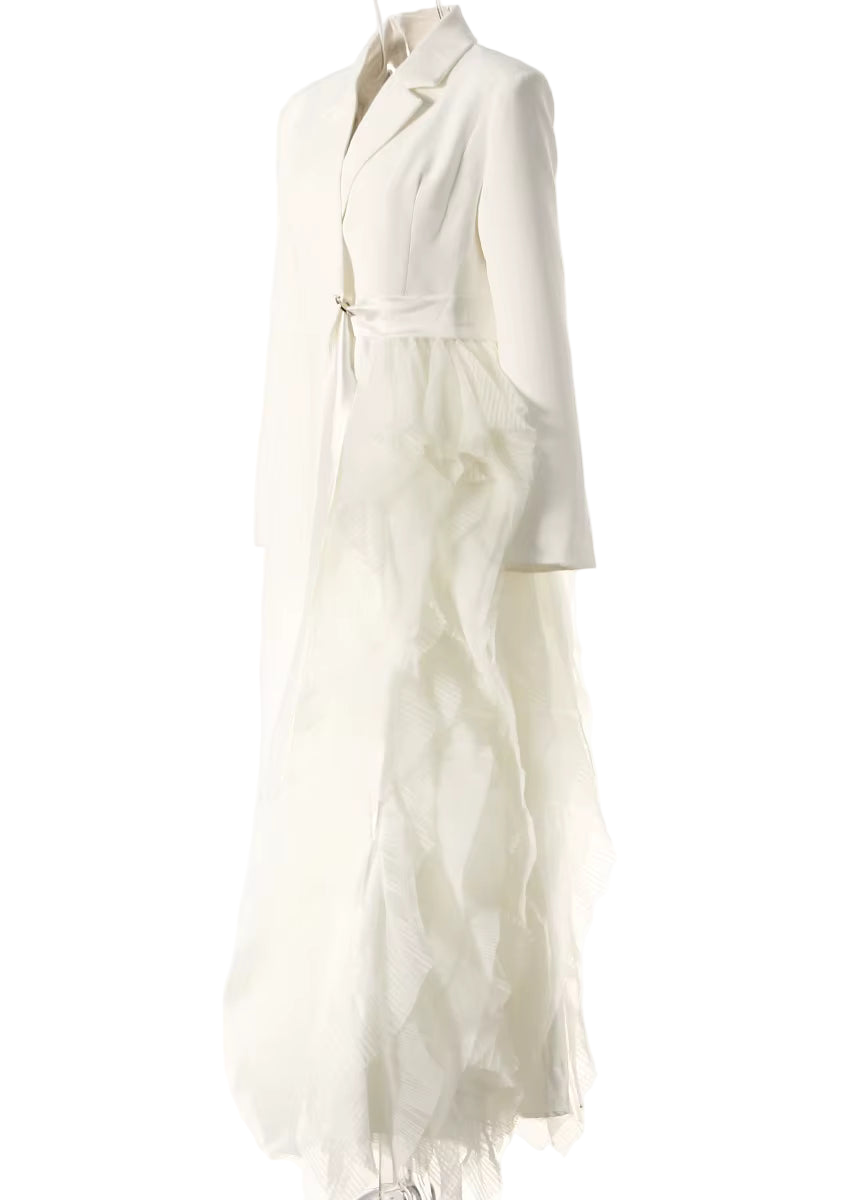 Olivia Asymmetric Blazer Dress W/ Ruched Tulle Detail