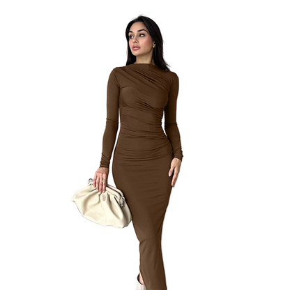 Bella Ruched Faux-Wrap Bodycon Maxi Dress