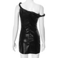 Onyx Faux Leather One Shoulder Mini Dress