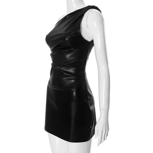 Onyx Faux Leather One Shoulder Mini Dress