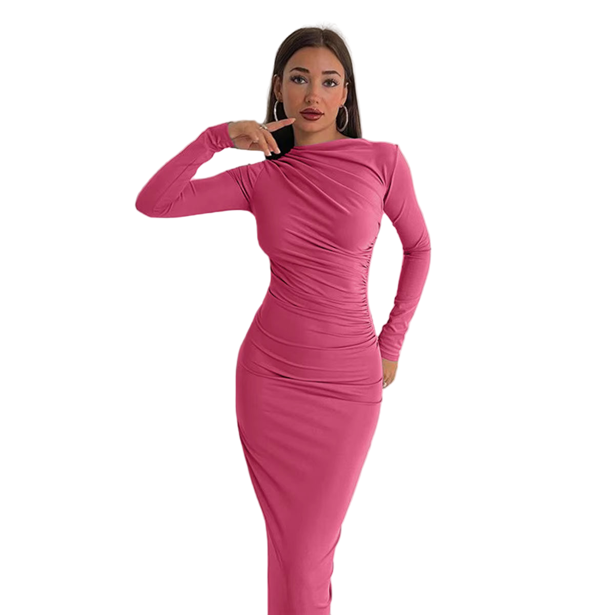 Bella Ruched Faux-Wrap Bodycon Maxi Dress
