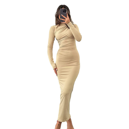 Bella Ruched Faux-Wrap Bodycon Maxi Dress