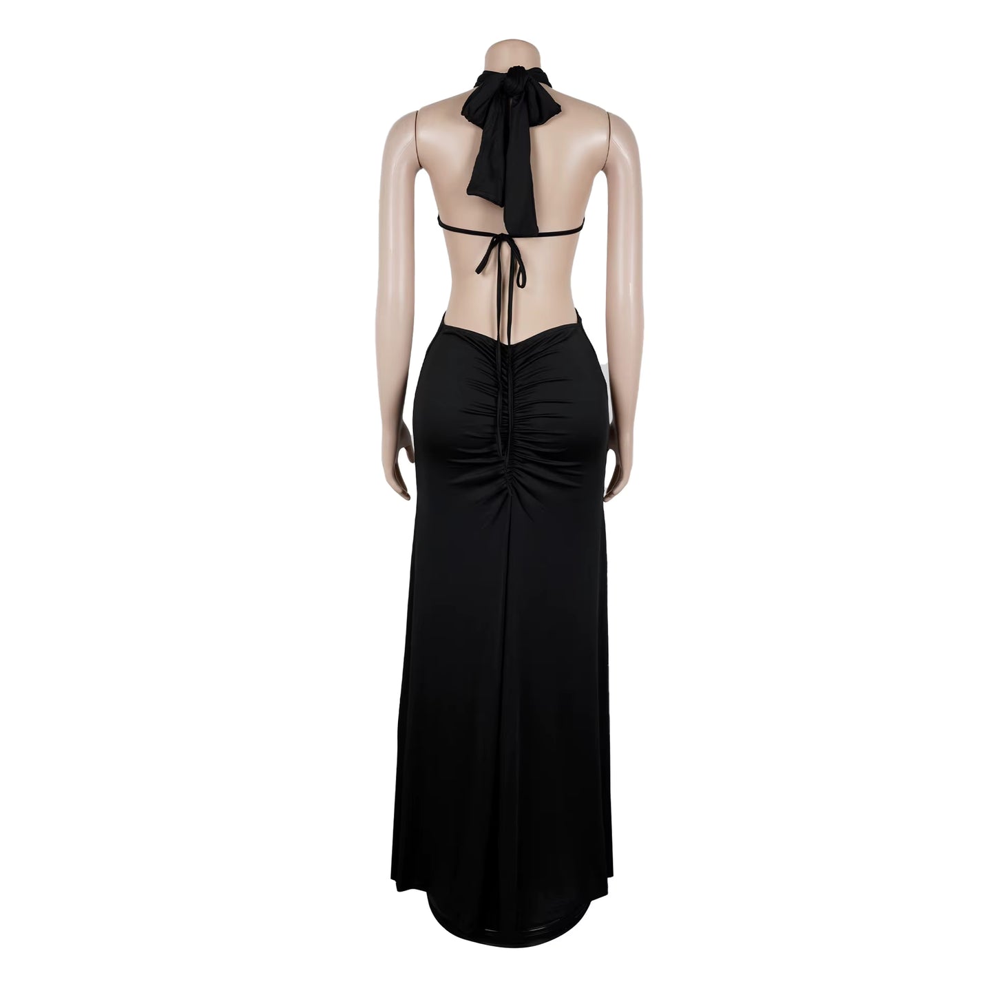 Sloane Key Hole Detailed Backless Halter Dress