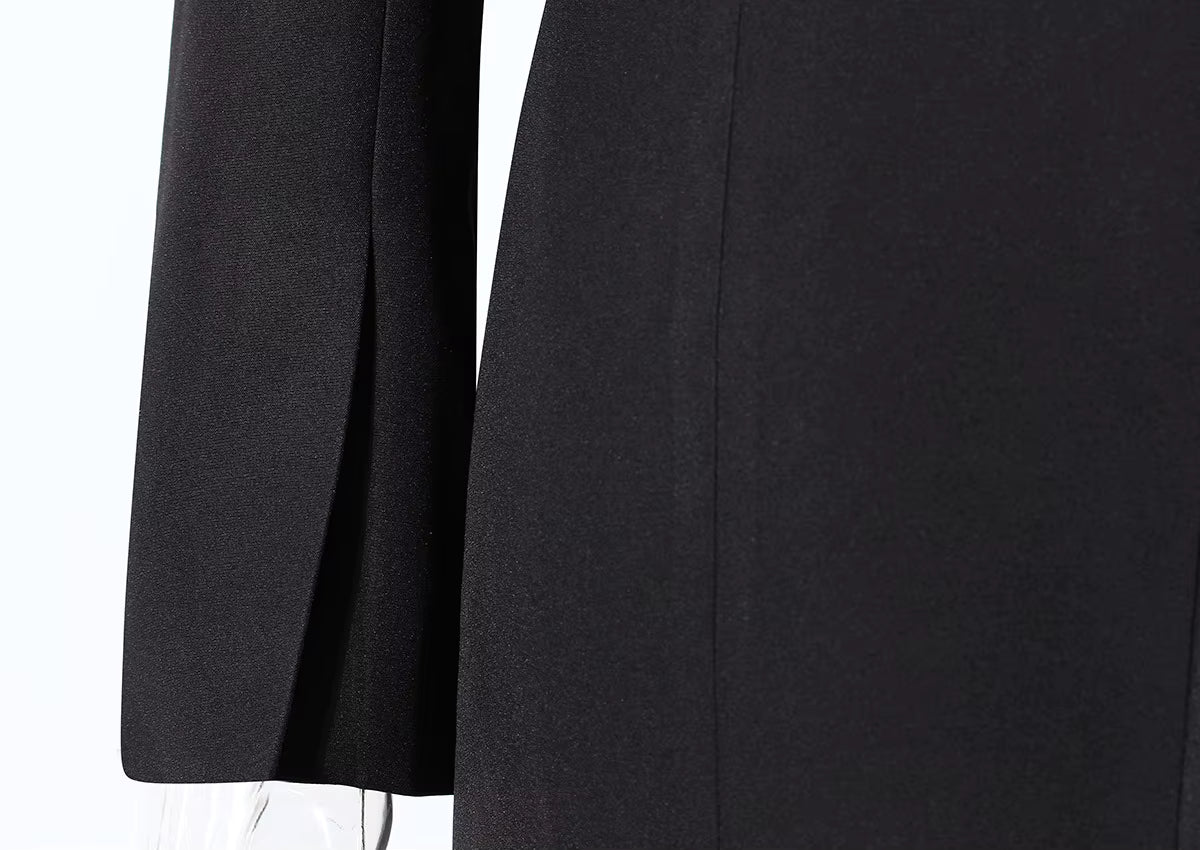 Olivia Asymmetric Blazer Dress W/ Ruched Tulle Detail