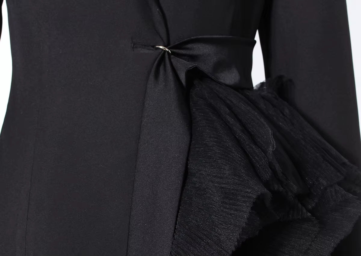 Olivia Asymmetric Blazer Dress W/ Ruched Tulle Detail