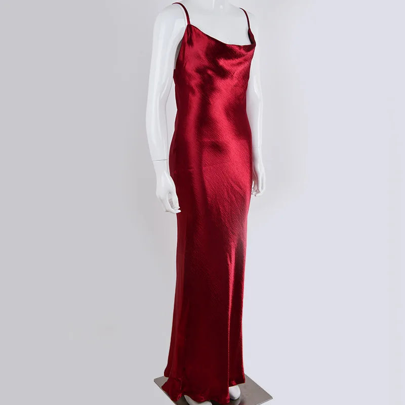 Adriana Satin Spaghetti Strap  Maxi Dress