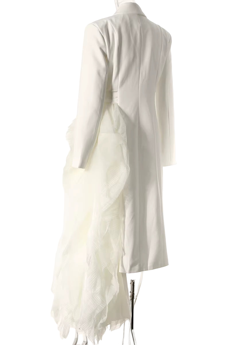 Olivia Asymmetric Blazer Dress W/ Ruched Tulle Detail