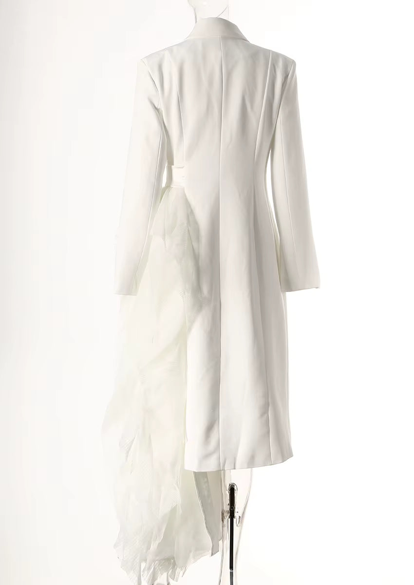Olivia Asymmetric Blazer Dress W/ Ruched Tulle Detail