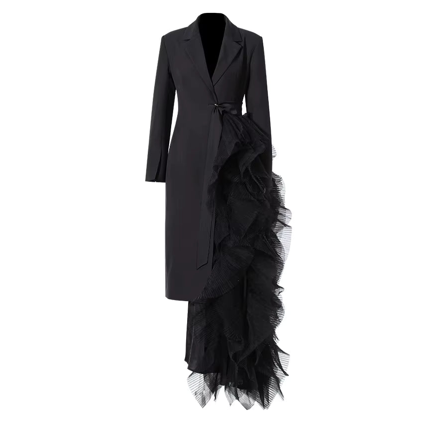 Olivia Asymmetric Blazer Dress W/ Ruched Tulle Detail