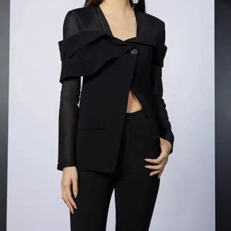 Sophia Off Shoulder Sheer Detail Blazer