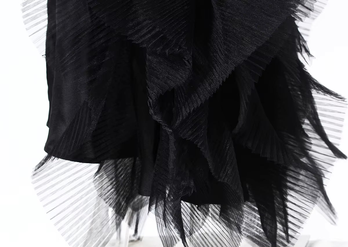 Olivia Asymmetric Blazer Dress W/ Ruched Tulle Detail