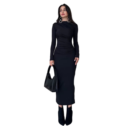 Bella Ruched Faux-Wrap Bodycon Maxi Dress