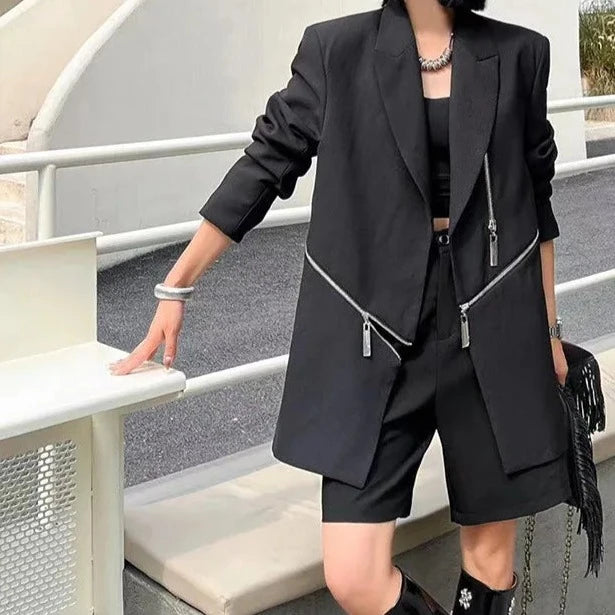 Karma Zipper Detailed Oversize Blazer