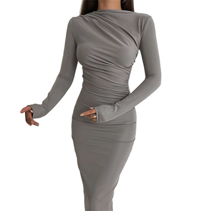 Bella Ruched Faux-Wrap Bodycon Maxi Dress