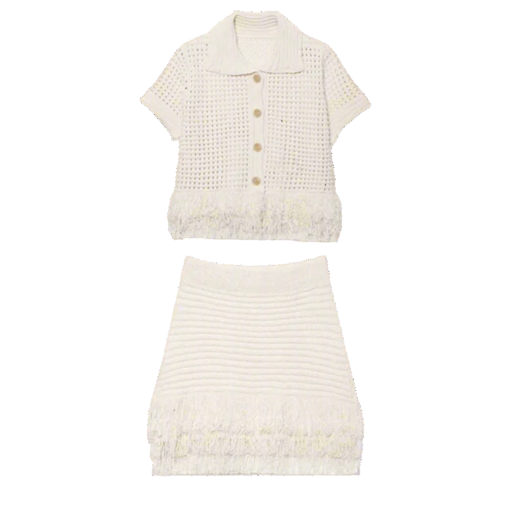 White textured top and skirt set 