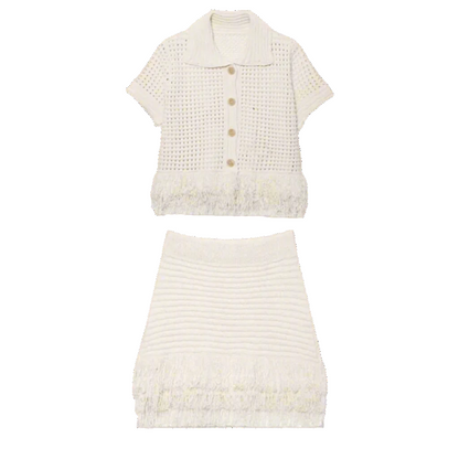 White textured top and skirt set 