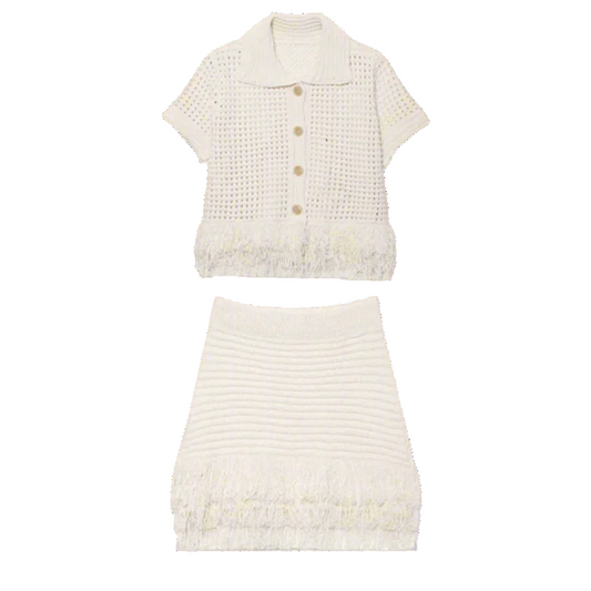 White textured top and skirt set 