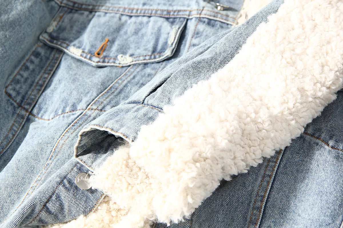 Long Faux Lamb + Denim  Teddy Coat