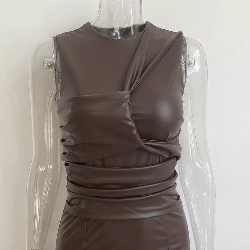 Sleeveless Faux Leather Midi Dress