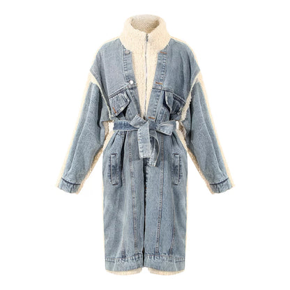 Long Faux Lamb + Denim  Teddy Coat