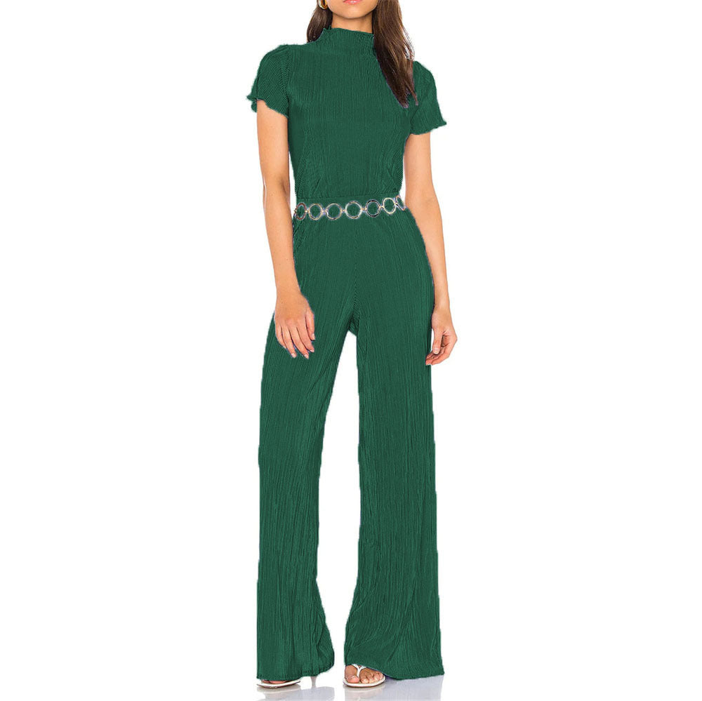 Two Piece Pleated Short Sleeve Pants Set