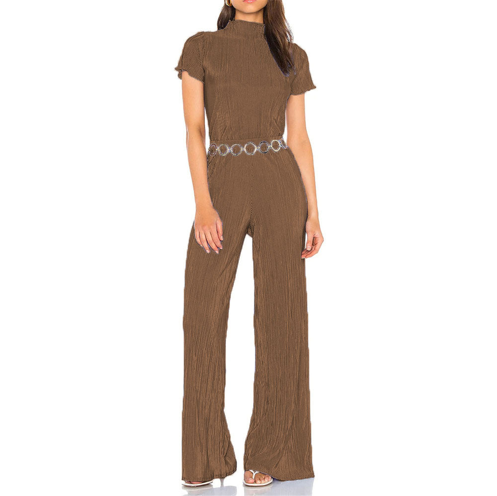 Two Piece Pleated Short Sleeve Pants Set