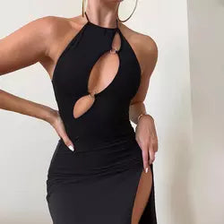 Backless Midi Halter Bodycon Dress