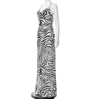 Sleeveless  Zebra Print Slip Style Maxi Dress