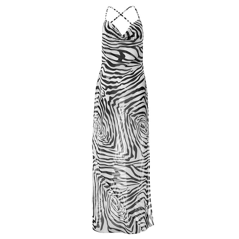 Sleeveless  Zebra Print Slip Style Maxi Dress